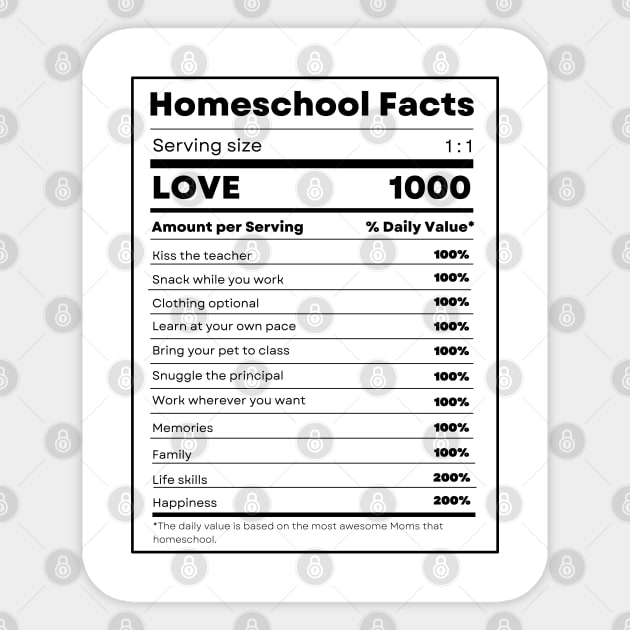 Nutrition Facts for Homeschool black Sticker by BeeDesignzzz